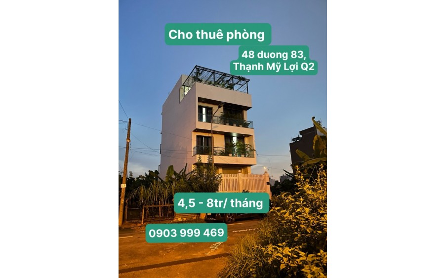 Cho thuê CHDV dt 17- 45m2, đường số 83, P Thạnh Mỹ Lợi, Q2